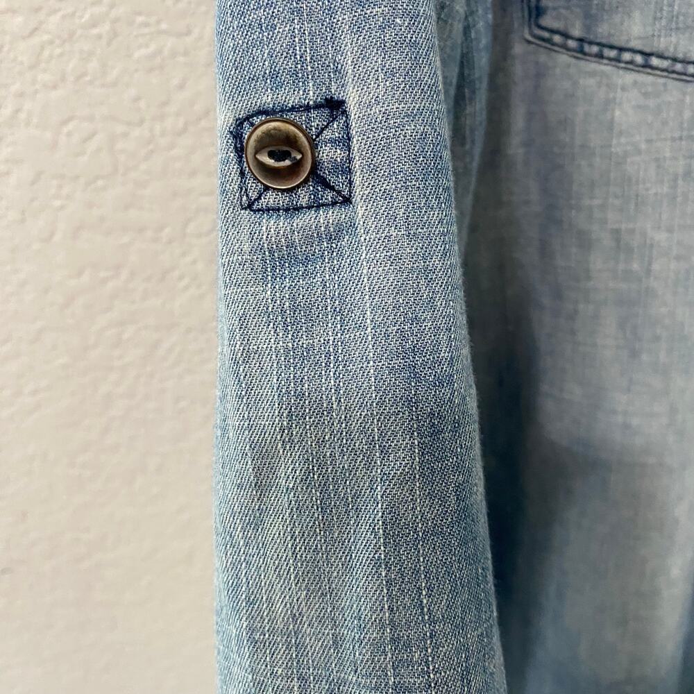 En Creme Womens S Embroidered Floral Chambray Denim Shirt Tunic Long Sleeve - Picture 13 of 14